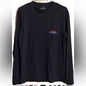 Vineyard Vines x Jaws Men's Size Small Navy Long-Sleeve Pocket T-Shirt